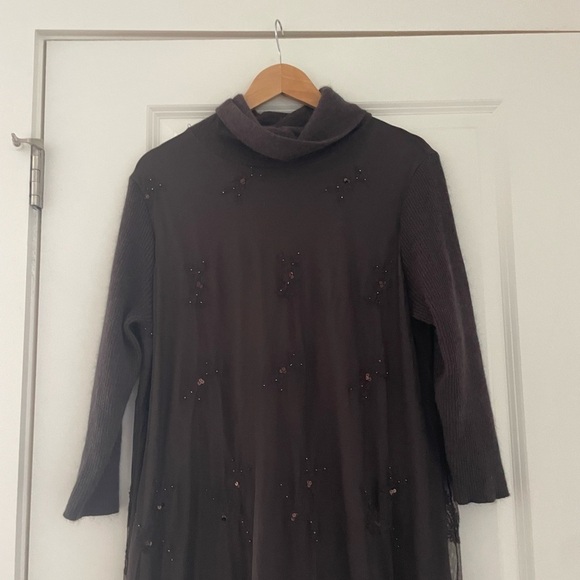 Sundance Eventide Angora Wool Cowl Neck Overlay Sweater Dress Beaded - Picture 6 of 9